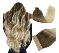DOORES Biadesivo Extension Capelli, Castano Sabbia al Biondo Platino 35cm 14 pollice 50g 20pcs, Skin Weft Capelli Extension Biadesivo Lisci Remy Hair