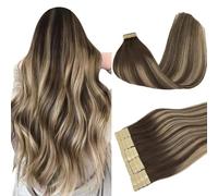 DOORES Capelli Veri Extensions, Balayage Marrone Cioccolato a Biondo 45cm 18 pollice 50g 20pcs, Capelli Lisci Remy Human Hair Skin Weft