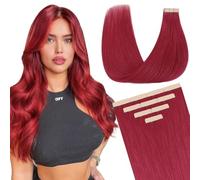 DOORES Extension Capelli Veri Biadesivo, 10pz 35cm 25g, Rosso Borgogna Tape in Hair Extension Biadesive Capelli Veri Lisci Remy