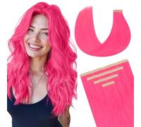 DOORES Extension Capelli Veri Biadesivo, 10pz 40cm 25g, Rosa Caldo Tape in Hair Extension Biadesive Capelli Veri Lisci Remy