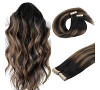 DOORES Extension Capelli Veri Biadesivo, Balayage da Nero Naturale a Biondo Chiaro 45cm 18 pollice 100g 40pcs, Tape in Hair Extensions Remy Capelli Lisci