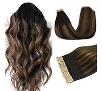 DOORES Extension Capelli Veri Biadesivo, Balayage da Nero Naturale a Biondo Chiaro 60cm 24 pollice 50g 20pcs, Tape in Hair Extensions Remy Capelli Lisci