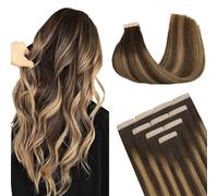DOORES Extension Capelli Veri Biadesivo, Balayage Marrone Cioccolato a Biondo Caramello 35cm 25g 10pz, Capelli Lisci Remi Tape in Hair Extensions
