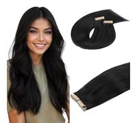 DOORES Extension Capelli Veri Biadesivo, Nero Jet 50cm 20 pollice 100g 40pcs, Remy Hair Extensions Umano Extension Bioadesive Capelli Lisci