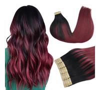 DOORES Extension Capelli Veri Biadesivo, Nero Jet a Rosso 50cm 20 pollice 50g 20pcs, Extension Capelli Veri Biadesivo Full Thick Ends Tape in Hair Extension Human Hair