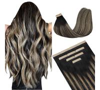 DOORES Extension Capelli Veri Biadesivo, Nero Naturale a Biondo Chiaro 35cm 25g 10pz, Capelli Lisci Umano Extension Bioadesive Marrone Tape in