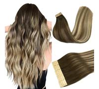 DOORES Extension Capelli Veri Biadesivo, Ombreggiatura dal Castano Noce al Castano Cenere e al Biondo Candido 45cm 18 pollice 50g 20pcs, Tape in Remy Capelli Lisci