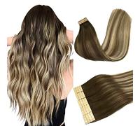 DOORES Extension Capelli Veri Biadesivo, Ombreggiatura dal Castano Noce al Castano Cenere e al Biondo Candido 55cm 22 pollice 50g 20pcs, Capelli Lisci Tape in Remy