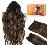DOORES Extension Capelli Veri Clip, Balayage Castano Scuro Misto Castano 50cm 20 Pollici 9 Pezzi 150g Capelli Veri Lisci Clip Extensions Remy Extension Clip Capelli Veri Naturali Extension Capelli