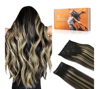 DOORES Extension Capelli Veri Clip, Balayage da Nero Naturale a Biondo Chiaro 50cm 20 Pollici 9 Pezzi 150g Remy Extension Clip Capelli Veri Capelli Veri Lisci Umani Extension Con Clip