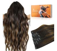 DOORES Extension con clip in capelli veri, balayage da marrone scuro a marrone castagno, 35 cm, 75 g, 5 pezzi, capelli lisci come la seta