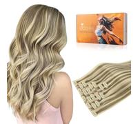 DOORES Extension per capelli con clip, senza cuciture, castano chiaro con evidenziazione biondo medio, 45,7 cm, 130 g, 7 pezzi, extension per capelli vergini lisci e spessi