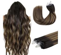 DOORES Micro Ring Extension Capelli Umani, Balayage Marrone Scuro a Marrone Castano 40 cm 50g/50s, Extension Capelli Invisibili Umani