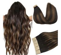 DOORES Remi Extension Capelli, Balayage Castano Scuro Misto Castano 55cm 22 pollice 50g 20pcs, Skin Weft Veri Biadesivo Filo Remy Human Hair