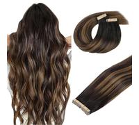 DOORES Remi Extension Capelli, Balayage Castano Scuro Misto Castano 60cm 24 pollice 100g 40pcs, Skin Weft Veri Biadesivo Filo Remy Human Hair