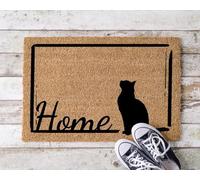doormad.me Zerbino in cocco naturale con base antiscivolo e stampa Home Gatto - Accogliente, resistente e ideale per chi ama i gatti - Perfetto per ingresso casa o giardino - G22 (50x80 cm.)