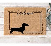 doormad.me Zerbino in cocco naturale con base antiscivolo e stampa Welcome Bassotto - Accogliente, resistente e ideale per chi ama i cani - Perfetto per ingresso casa o giardino (50x80 cm.)