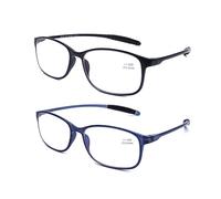 DOOVIC 2 Pacco Occhiali da Lettura Luce Blu 3.00 Rettangolari Occhiali da vista Flessibili Leggero per Uomo/Donna (Blu+Nero)