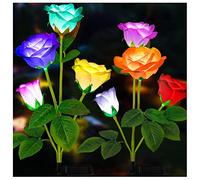 DooYard Luci solari da giardino - Versione aggiornata per esterni, luci a rosa che cambiano 7 colori per cortile, decorazione da giardino, pannello solare ingrandito, fiore di rosa più realistico