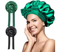 Dooyilets 2 cappelli in seta per dormire, berretto da notte in raso, cappellino da notte con elastico per dormire, cura della pelle, protezione per capelli, trucco, ecc, Nero e verde, Einheitsgröße,