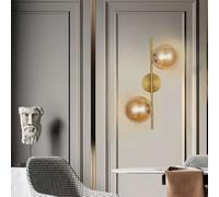 Dopastore Applique da Parete Con Attacchi 2xG9 Design Doppia Sfera in Vetro Staffa Lineare Oro Fumè Ambrate Porta Lampada da Muro Luce up down Moderna Per Interni Camera da Letto Soggiorno (Ambrate)