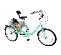 DOPBENT 24 pollici triciclo per adulti, cambio a 7 marce, bici da città pieghevole per lo shopping, bicicletta a 3 ruote con cestino e luce anteriore, regolabile in altezza, turchese