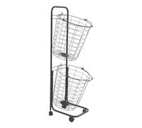 DOPBENT Cesto portabiancheria su rotelle, carrello portabiancheria con 2 cestini, 33 x 26 x 105 cm, cesto portabiancheria con telaio in metallo, per bagno, lavanderia (nero)