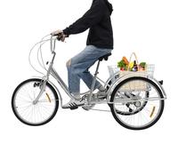 DOPBENT Triciclo da 24 pollici per adulti, 3 ruote con cestino e luci a triciciclo, 6 marce, moderna, 3 ruote, per adulti, manubrio regolabile, bicicletta (argento)