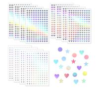 DOPENSPI 1800 mini adesivi ologramma, a forma di cuore, a forma di stella, a punto, autoadesivi, piccoli adesivi ologrammi come ricompensa per la scuola, la casa, l'aula (cuore+stella+punto)