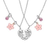 DOPENSPI 2 collane per mamma e figlia, in acciaio inox, con ciondolo a forma di cuore, graziosi accessori per gioielli con fiori rosa e strass, per compleanni, anniversari, regali di Natale
