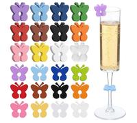 DOPENSPI 24 pennarelli a forma di farfalla, in silicone, colorati, per bevande, riutilizzabili, per marcare il vetro, per bicchieri da vino, per cocktail, champagne