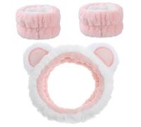 DOPENSPI 3 cerchietti per il lavaggio del viso con asciugamani da polso, morbidi elastici con orecchie di orso, fascia per spa per lavare il viso, fascia per capelli da trucco per donne, cura della