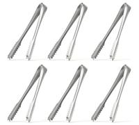 DOPENSPI 6 mini pinze per ghiaccio in acciaio inox, 15,5 cm, in metallo argentato, con denti per una presa sicura, piccole utensili da cucina per antipasti, insalata, zucchero, dessert