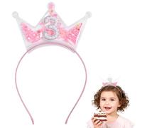 DOPENSPI Cerchietto per 3° compleanno per ragazze con stella e perla, decorazioni per il 3° compleanno per ragazza glitterata fascia rosa principessa corona con numeri (3 anni)