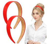 DOPENSPI Confezione da 2 fasce per capelli rosse, larghe 3 cm, in raso di seta rosso, antiscivolo, tinta unita, accessori per capelli per donne e ragazze, cosplay, fai da te