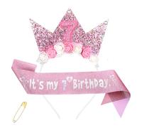 DOPENSPI Corona di compleanno e fascia per il 7° compleanno, rosa brillante, con spilla per ragazze, donne, compleanno, Natale, festa