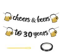 DOPENSPI Decorazione per 30° compleanno, da uomo e da donna, con brillantini Cheers&Beers to 30 anni, ghirlanda nera e oro, decorazione per 30° compleanno, striscione Happy Birthday