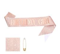 DOPENSPI Fascia per compleanno, con brillantini per la regina di compleanno, in oro rosa, con spilla, accessorio per feste di compleanno, per donne e ragazze (Birthday Girl)