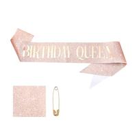 DOPENSPI Fascia per compleanno, con brillantini per la regina di compleanno, in oro rosa, con spilla, accessorio per feste di compleanno, per donne e ragazze (Birthday Queen)