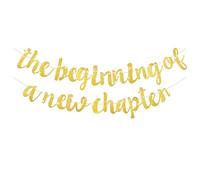 DOPENSPI Striscione con scritta in lingua inglese "The Beginning of A New Chapter", con glitter, decorazione per feste di pensionamento e congratulazioni, per feste di divorzio e lavoro (oro)