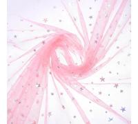 DOPENSPI Tessuto in tulle rosa glitterato, 155 x 100 cm, in rete con brillantini, decorazione con stelle, in tulle e pizzo, per abbigliamento fai da te, abito da sposa, fotografia sfondo