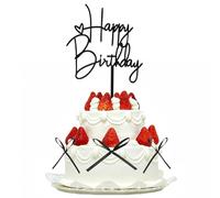 DOPENSPI Topper in acrilico Happy Birthday Cake con 10 fiocchi, colore nero, decorazione per torta di compleanno per bambini, matrimoni, feste, anniversari di matrimonio, ragazze, ragazzi e donne