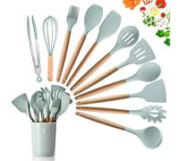 Dopgl Set di 11 utensili da cucina in silicone senza BPA e atossici, resistenti al calore, con manici in legno