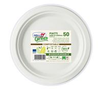 DOPLA - 07757 - Piatto piano monouso - rotondo - diametro 22 cm - cellulosa - bianco - Dopla Green - conf. 50 pezzi - 88975 - Conf. da 1 Pz. - 07757