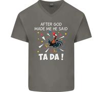 Dopo God Made Me He Said Ta Da Divertente Uomo Scollo A V T-Shirt