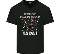 Dopo God Made Me He Said Ta Da Divertente Uomo Scollo A V T-Shirt