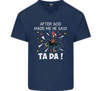 Dopo God Made Me He Said Ta Da Divertente Uomo Scollo A V T-Shirt