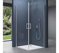 doporro Box Doccia 80x80x195cm, Cabina Doccia Angolare con Doppia Porta Battente Meccanismo Alza/Abbassa Vetro di Sicurezza ESG Vetro Trasparente Ravenna24K
