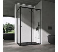 doporro Box Doccia 90x140x190cm, Cabina Doccia con Porta Scorrevole Vetro di Sicurezza ESG Vetro Nero Ravenna16L K