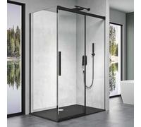doporro Box Doccia 90x150x195cm, Cabina Doccia Angolare con Porta Scorrevole Soft-close in Profilo Nero Vetro di Sicurezza ESG Vetro Trasparente Incluso Rivestimento Ravenna12k